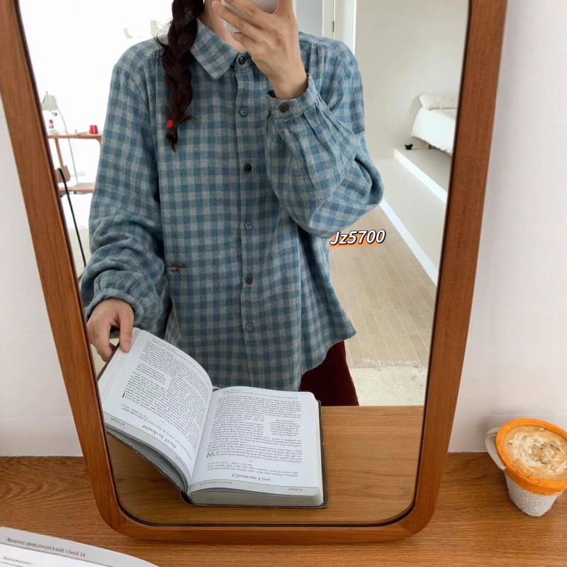 格子衬衫 2025秋季新款 清新甜美叠穿显瘦百搭衬衣女长袖上衣5700|undefined