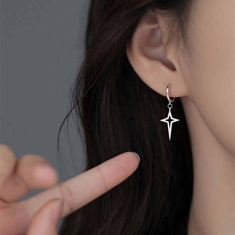Silver Star Earrings For Men Neutral Style Unique Creative Design_voghion.com