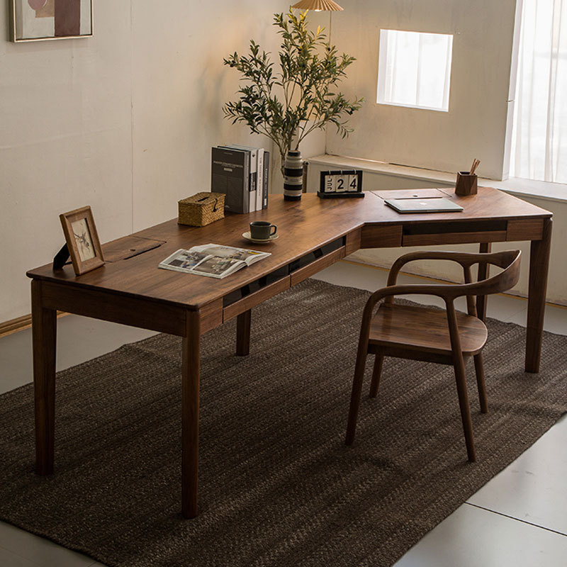 North American black walnut desk Nordic solid wood modern simple corner large desk study computer desk