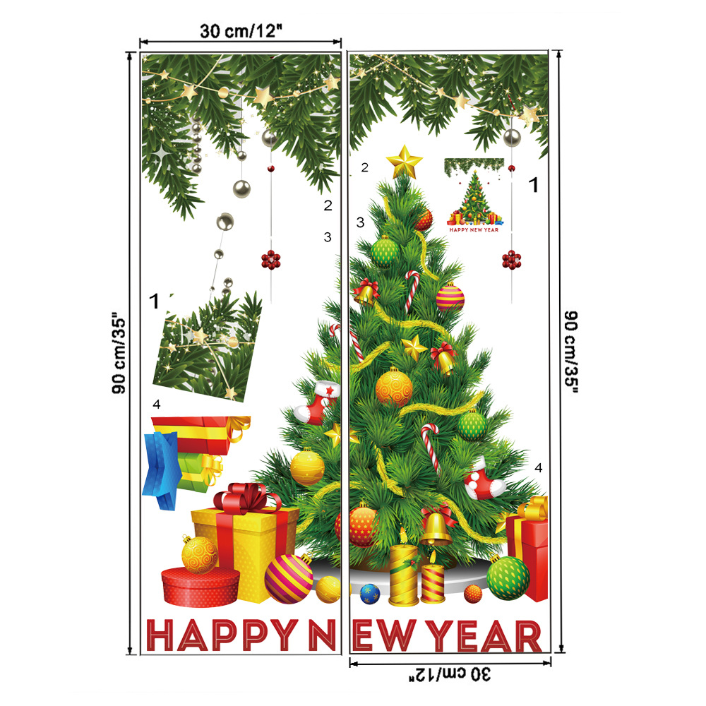 Fashion 30*90cm In Bag Packaging Christmas Tree Glass Wall Stickers