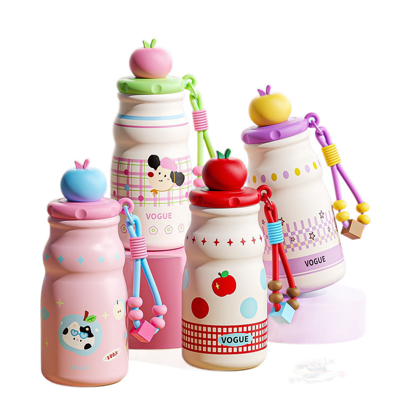 Apple encantadora taza de aislamiento de agua de regalo de cumpleaños para mujeres, taza de bolsillo para estudiantes, botella de paja portátil de dibujos animados
