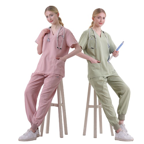Amazon elastic surgical gown wholesale V-neck short-sleeved hospital nurse uniform suit for women Korean style hand washing clothes for men
