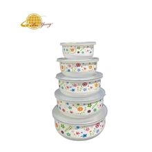 热销搪瓷冰碗保鲜沙拉碗冰箱厨房用品五件套 加厚圆底带塑料盖