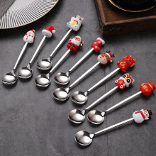 岛奇304不锈钢圣诞系列咖啡勺创意卡通甜品勺高颜值可爱茶匙批发