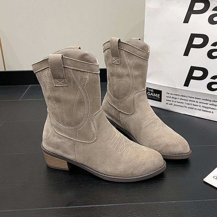 Big size fashion boots female fall and winter new embroidery ethnic style thick heel short boots female_voghion.com