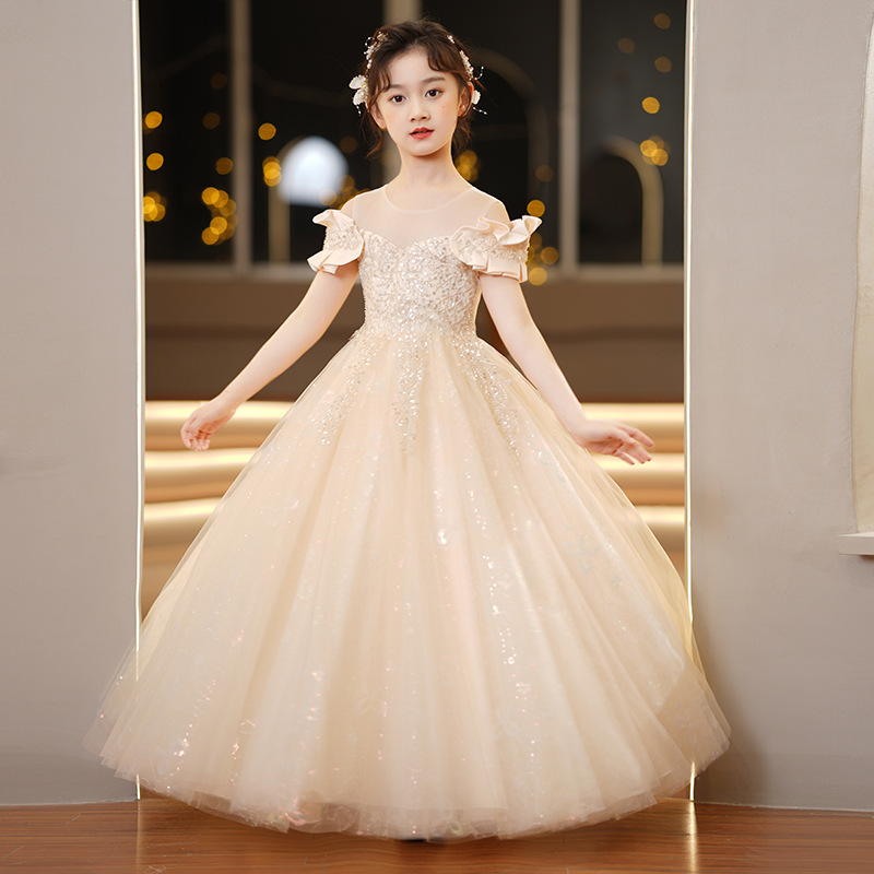 Children's Dress Princess Dress Little Girl's Light Luxury High-end Long Wedding Dress Show Piano Performance Dress Girls' Dress