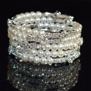 Pearl Rhinestone Wrapped Open Bracelet Simple Three-Five-Layer Diamond Bracelet Women's New Arrival Light Luxury French Niche 1173 Bracelet