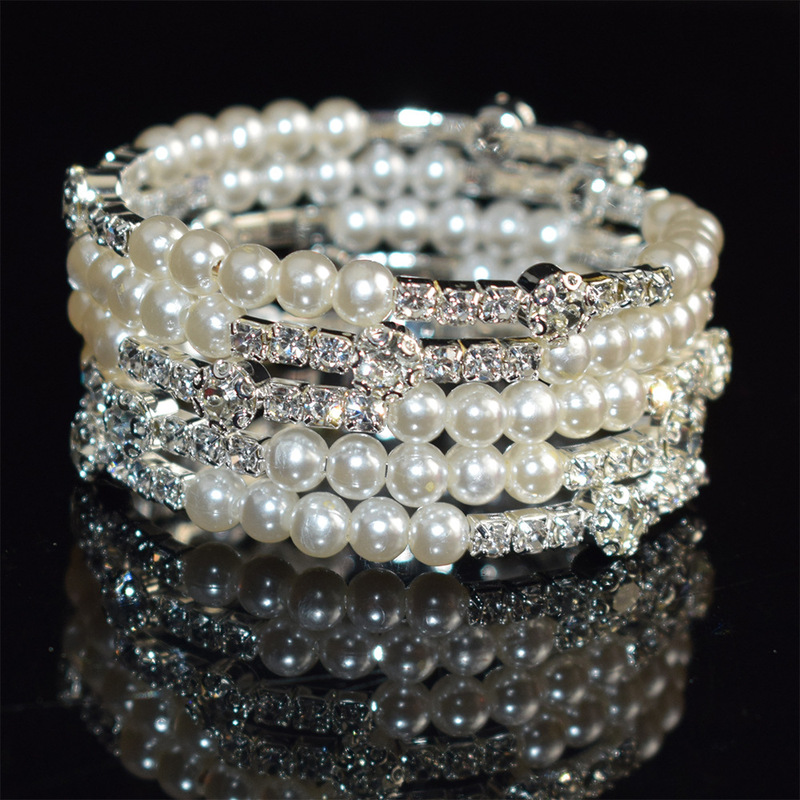 Pearl Rhinestone Wrapped Open Bracelet Simple Three-Five-Layer Diamond Bracelet Women's New Arrival Light Luxury French Niche 1173 Bracelet
