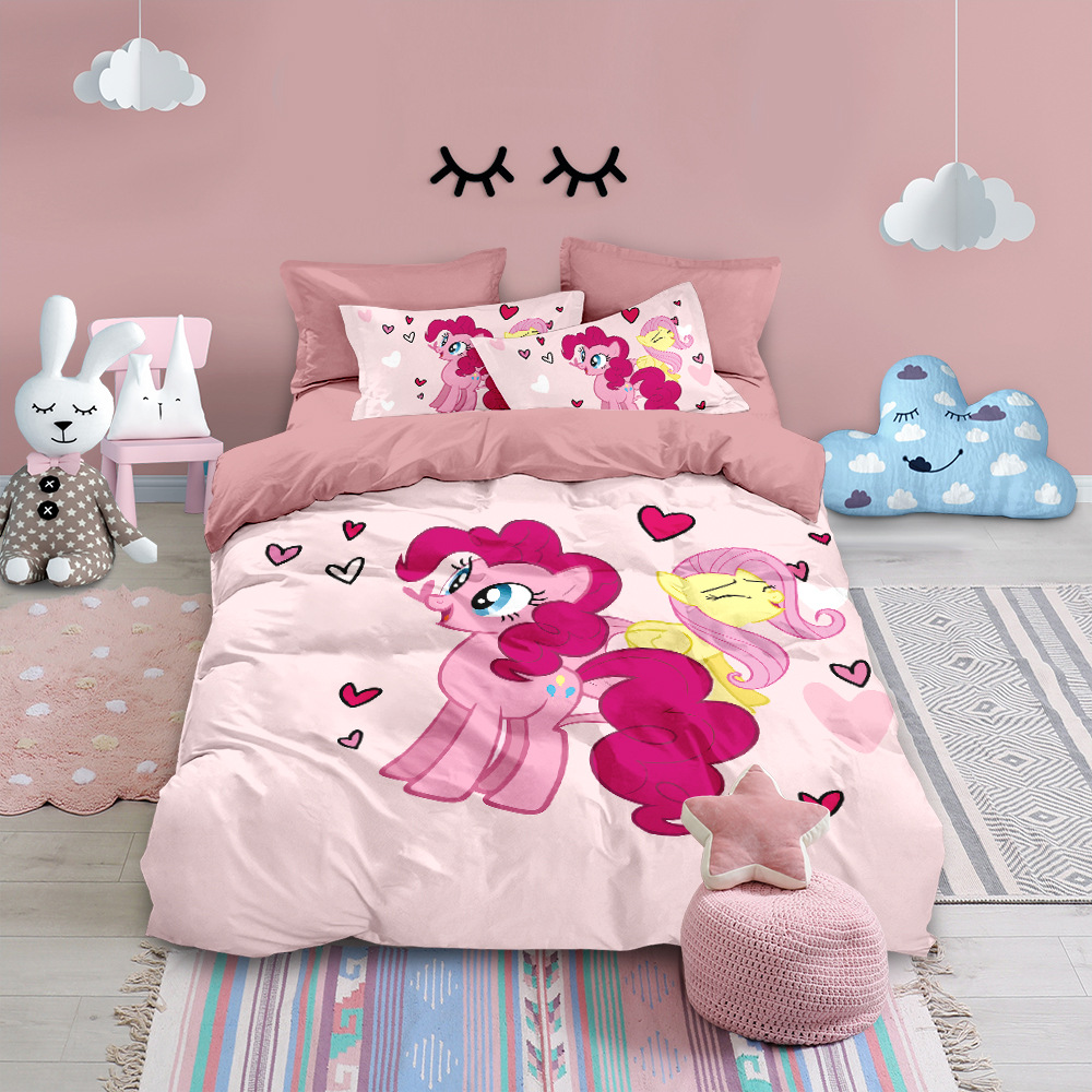 My Little Pony Four-Piece Set Pure Cotton Children's Duvet Cover Custom Autumn and Winter Cartoon Pillowcase Bed Sheet Printed Bedding Wholesale