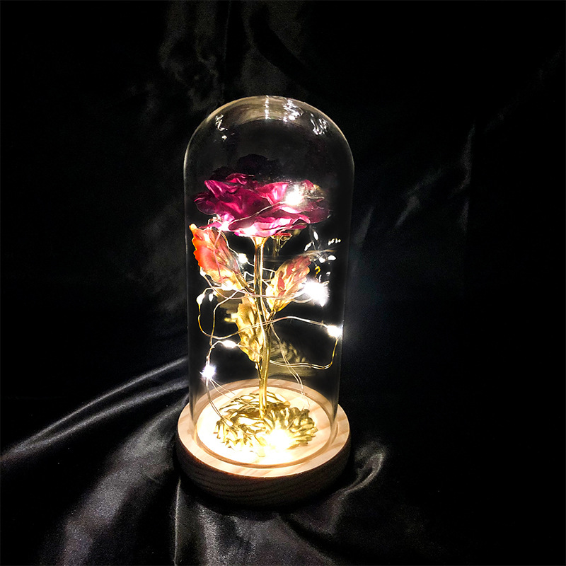 玻璃罩木底座金箔 红1