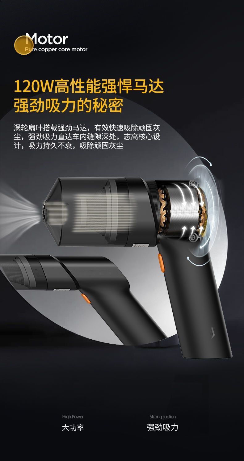 Chigo Car Wireless Vacuum Cleaner, Small and Powerful, with Strong Suction, Handheld, Dual-Use for Car and Home, Mini Rechargeable