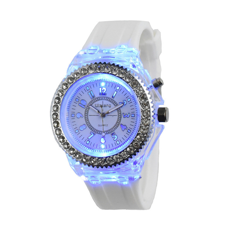 Luminous luminous personality rhinestone led Harajuku Korean fashion trend men and women students couple jelly quartz watch_voghion.com