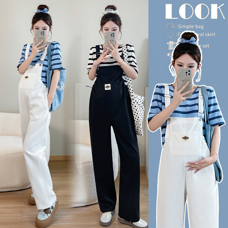 Real shot new, maternity clothes spring and summer suit 2025 new casual fashion net red loose simple suspenders