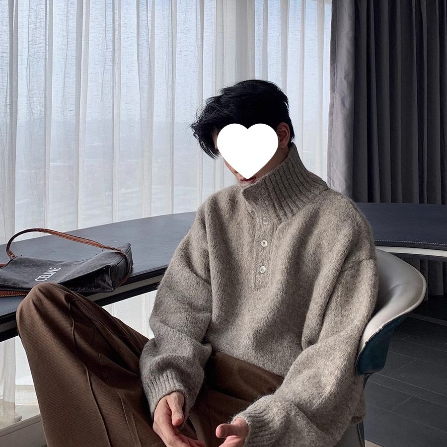 2025 New Men's Turtleneck Knitwear Autumn and Winter Knitwear Men's Korean Loose Trendy Brand Bottoming Shirt Top Knitwear