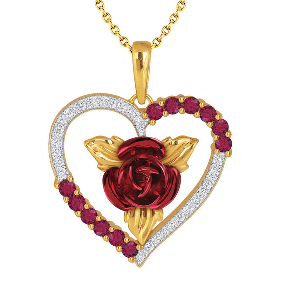 New Elegant Rose Blossoms Heart Shaped Diamond Set Necklace Female Niche Design, Premium Birthday Gift for Girlfriend_voghion.com