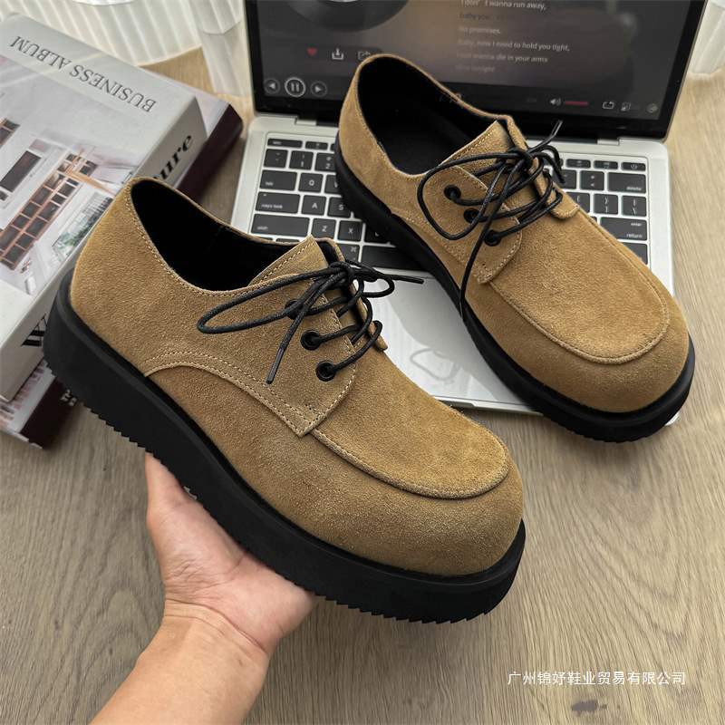 厚底德比鞋男款通勤增高情侣鞋英伦风潮款大头商务休闲1579卡其-J