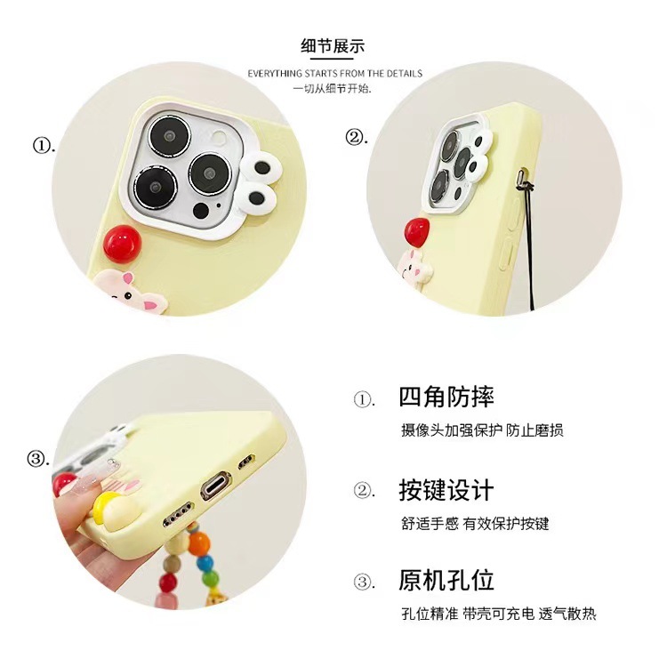 Divertido animal tridimensional de dibujos animados para 15ProMax funda para teléfono móvil iPhone 14 cadena 12 Apple 13 femenino 16PM