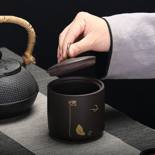 Ceramic purple sand jar tea jar Pu'er tea sealed jar tea jar black tea Pu'er storage jar storage jar gift box