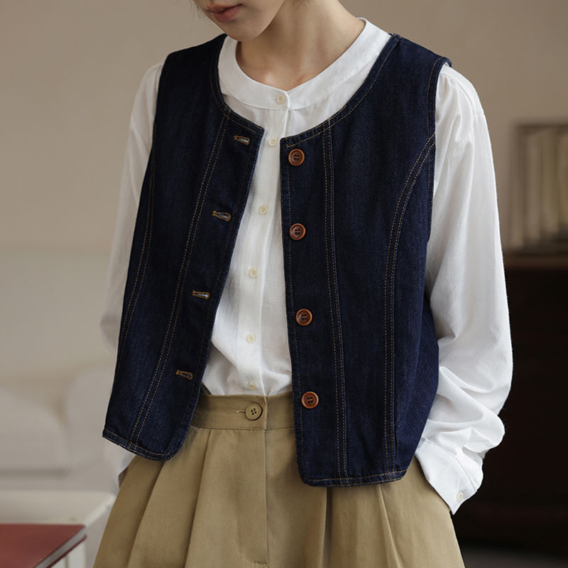 Japanese-Style Denim Vest for Women 2025 Spring and Autumn Layered Vest Top for Petite Design Waistcoat
