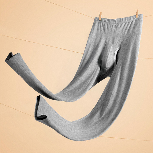 Autumn trousers with nine-point cuff men's cotton single-piece thin bottoming warm tight high-waisted trousers autumn and winter waist-protecting trousers