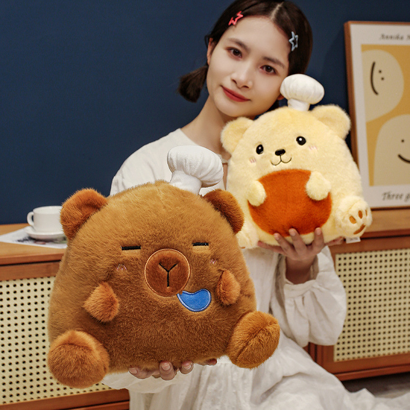 Sombrero de cocinero capibara muñeca almohada de peluche agua conejillo de indias pan oso niño pacificar muñeca regalo de cumpleaños