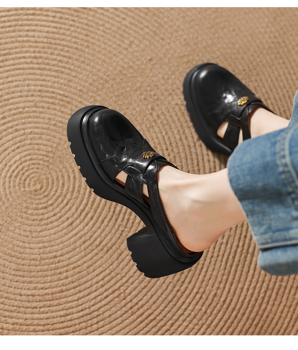 Sandal cao gót nữ mũi kín hở mũi đế dày gót thô 9 cm — màu đen, màu trắng ngà chi tiết 23