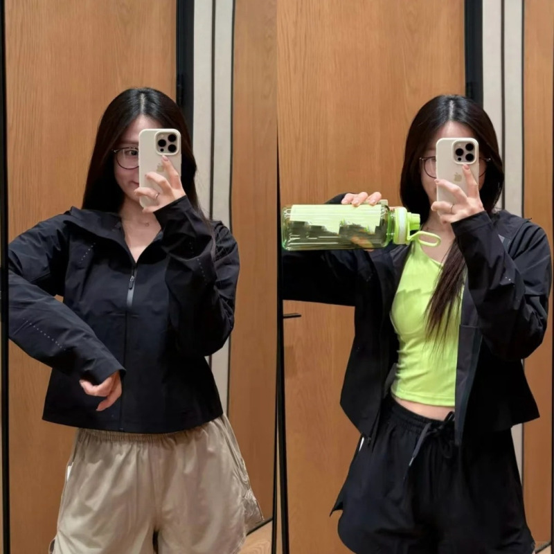 秋季新款户外运动连帽外套女防水防晒修身短款薄款冲锋衣瑜伽服|undefined