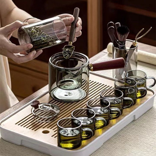 Glass Tea Set for Home Use, Small Office Tea Tray, Complete Set for Drinking Tea, Light Luxury Teapot, Kung Fu Xu Ping Yi Xu