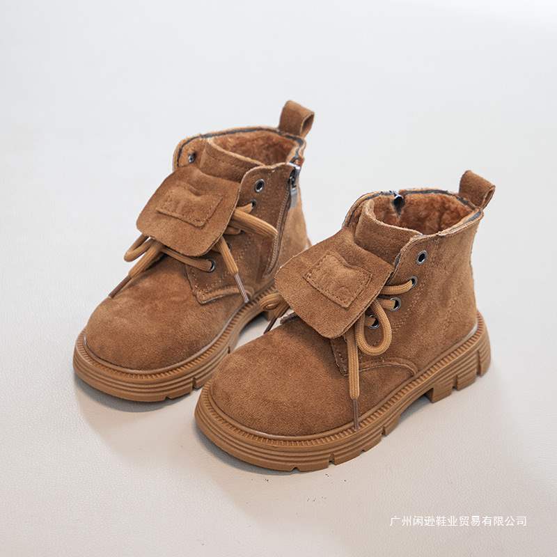 Children's Leather Boots 2025 Autumn New Season Plush Children's British Style Low Short Boots Boys Girls Martin Boots