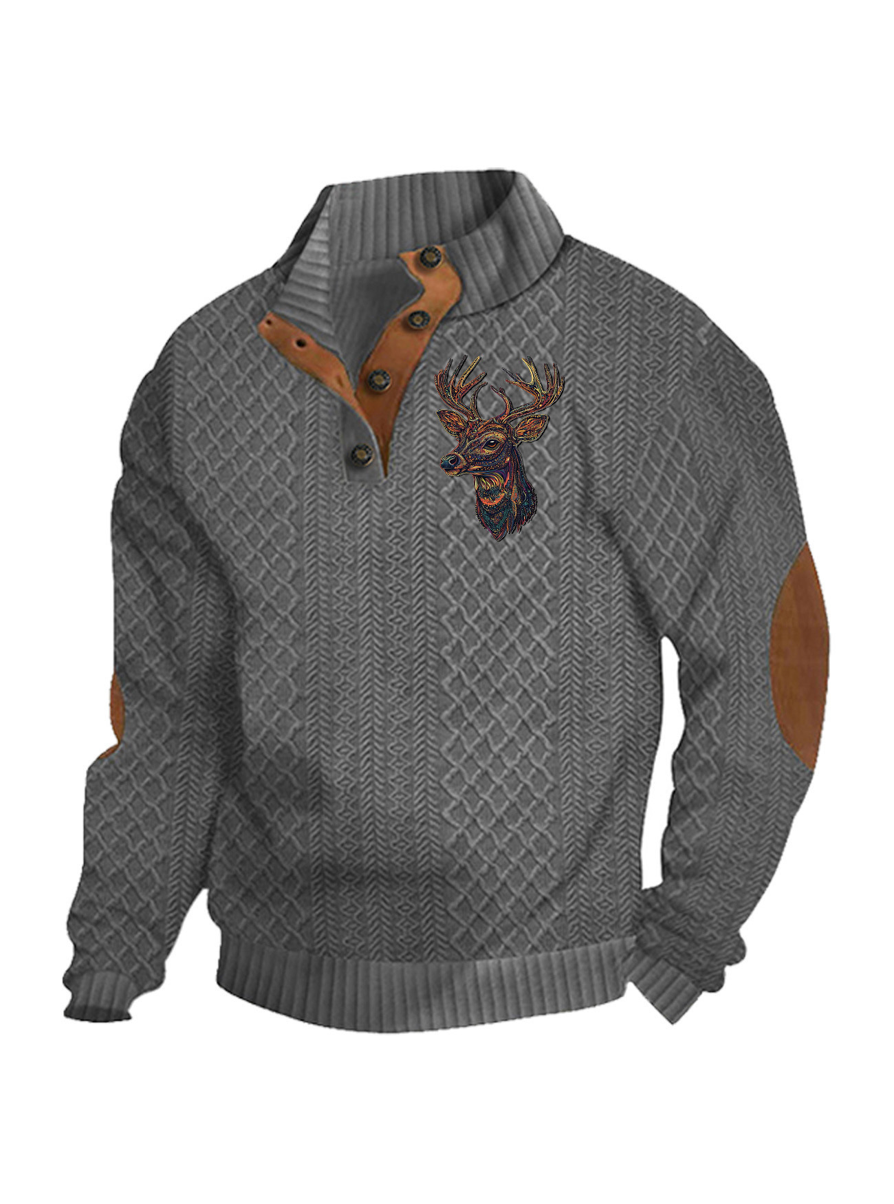 Transfronterizos Amazon otoño invierno caliente tamaño europeo para hombres al aire libre imitación de cuello de manga larga impresa hoodie de tres botones