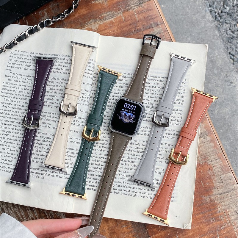 For Apple Watch iwatch10 Strap Autumn and Winter Comfortable Genuine Leather applewatch987654 Cute Female SE