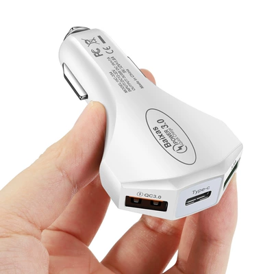 Qc3.0 Fast Charge Car Charger Mobil şarj cihazları - baixas-qc30-white-bare-metal