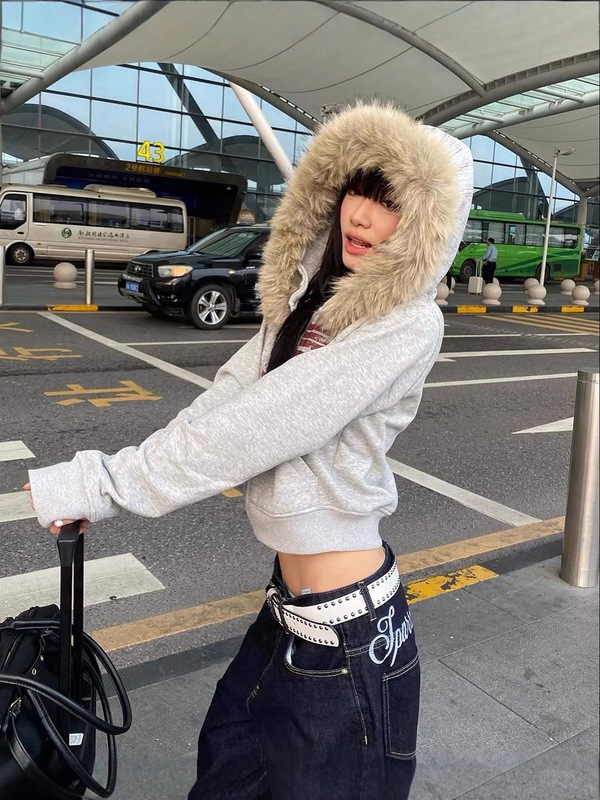 2025欧美新款卫衣Y2K印花休闲街头潮流女款毛绒连帽上衣|undefined