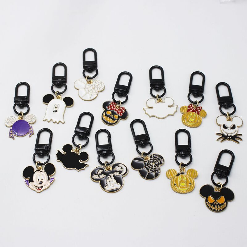 Halloween Mickey Keychain Cartoon Cute Minnie Mickey Mouse Pumpkin Alloy Oil Drop Bat Bag Pendant