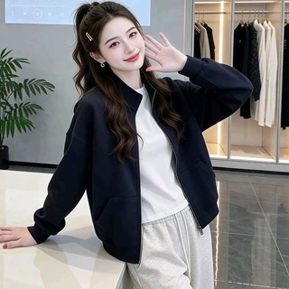 定制公版新款棉质卫衣短款开衫立领外套女春秋季洋气拉链加图加字
