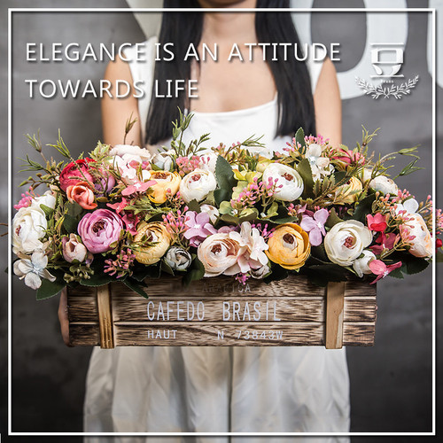 Fence simulated bouquets, fake flower pots, decorative floral arrangements, dried flowers, living room window sill decorations, plastic green plant flower arrangements