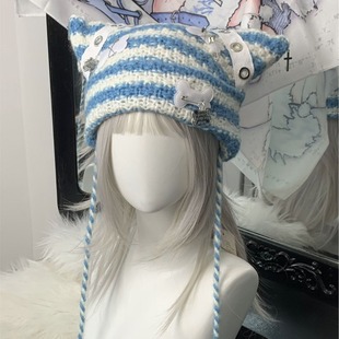 1Gangster Inn Subculture Original Punk Cat Ear Hat Woolen Hat Hat Mine Series Aqua Cute