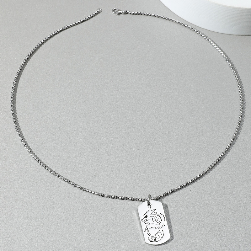 Personality Chinese Dragon Hollow Men's Necklace Domineering Titanium Steel Dragon-Shaped Vintage Pendant AliExpress Hot-Selling New Arrival_colorza_3
