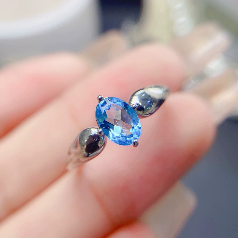Серебряное кольцо 925 пробы, натуральный ланто-камень 5×7 мм, регулируемая открытая застежка, покрытие белое/розовое золото