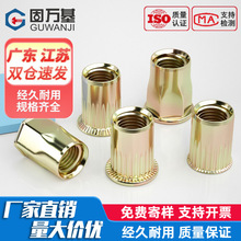 彩锌平头拉铆螺母 304不锈钢平头柱条纹拉铆螺帽 滚花拉母 M3-M12