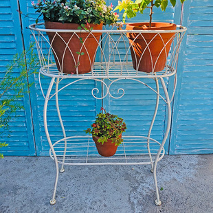 Balcony Iron Double-layer Flower Rack Flower Shop Living Room Creative Multifunctional Flower Pot Display Storage Rack Floor Outdoor