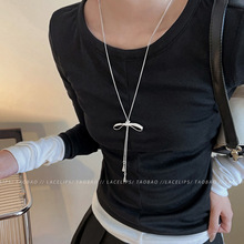 韩系银色蝴蝶结抽拉长款项链女轻奢高级感锁骨链日常小众简约颈链