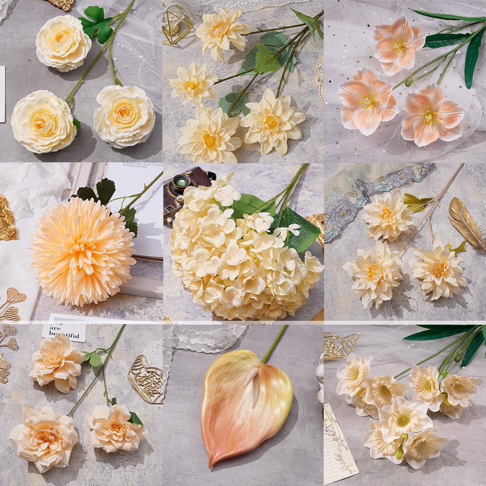 Série de couleurs de champagne de mariage Simulation de faux bouquets de fleurs, décoration d'hôtel de mariage Arrangement floral en gros