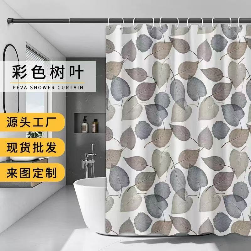 Cortina de ducha de PEVA impresa en 3D con forro transparente, impermeable, antiadherente, antimoho, cortina de baño engrosada, disponible para envío transfronterizo.