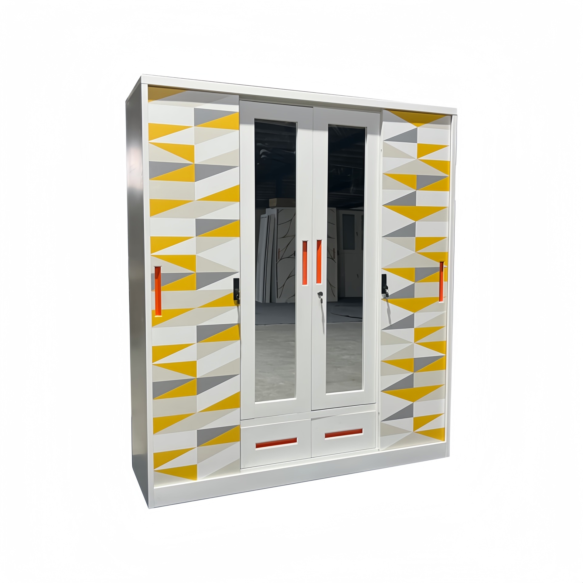 armario de impresión de acero personalizado armario de impresión de cuatro puertas armario de dormitorio armario de metal transfronterizo puerta deslizante hoja de hierro a prueba de humedad