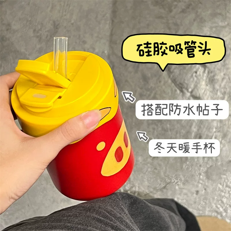 Cute cartoon handheld coffee capacious glass for students