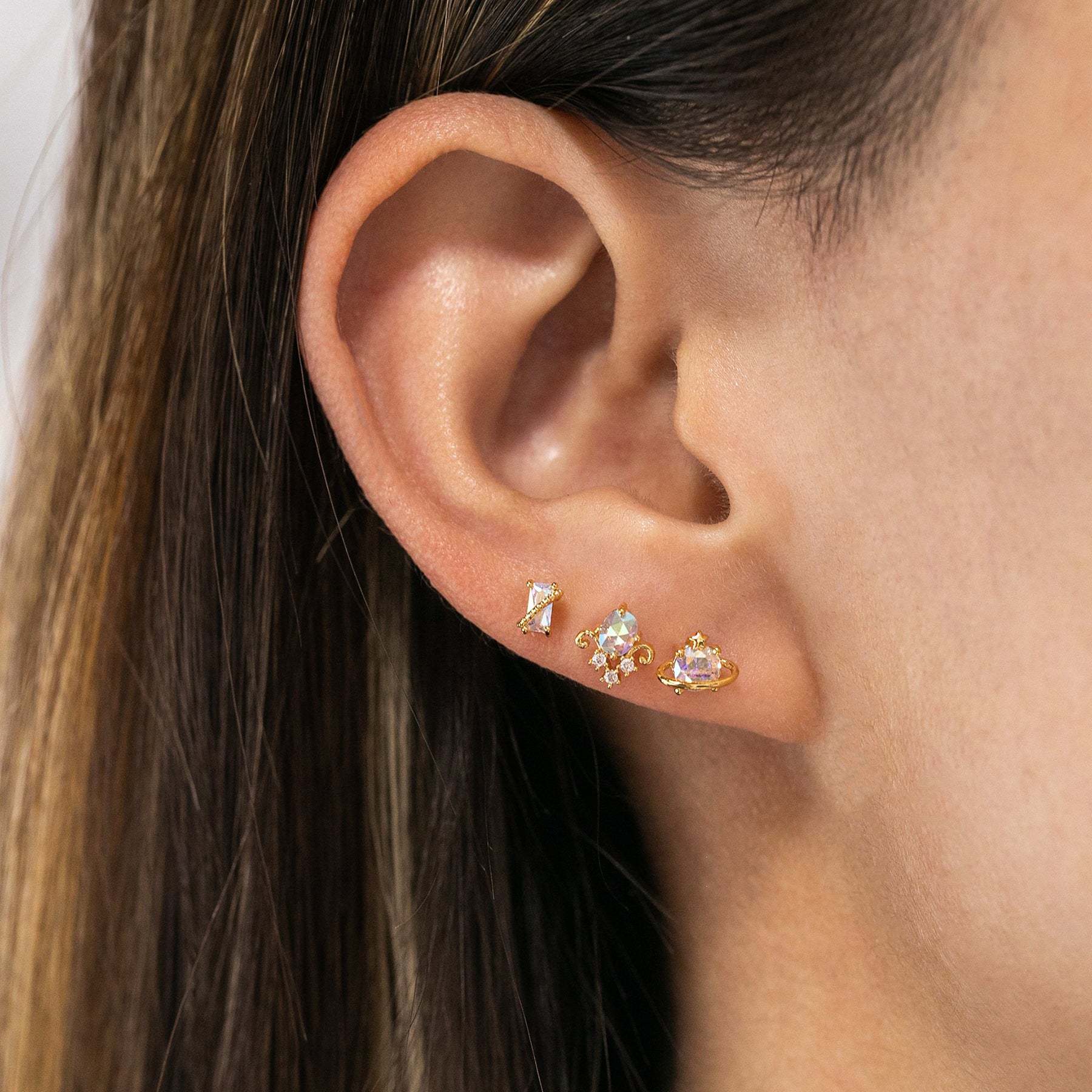 Fashion Geometric Brass Inlaid Zircon Ear Studs 1 Pair