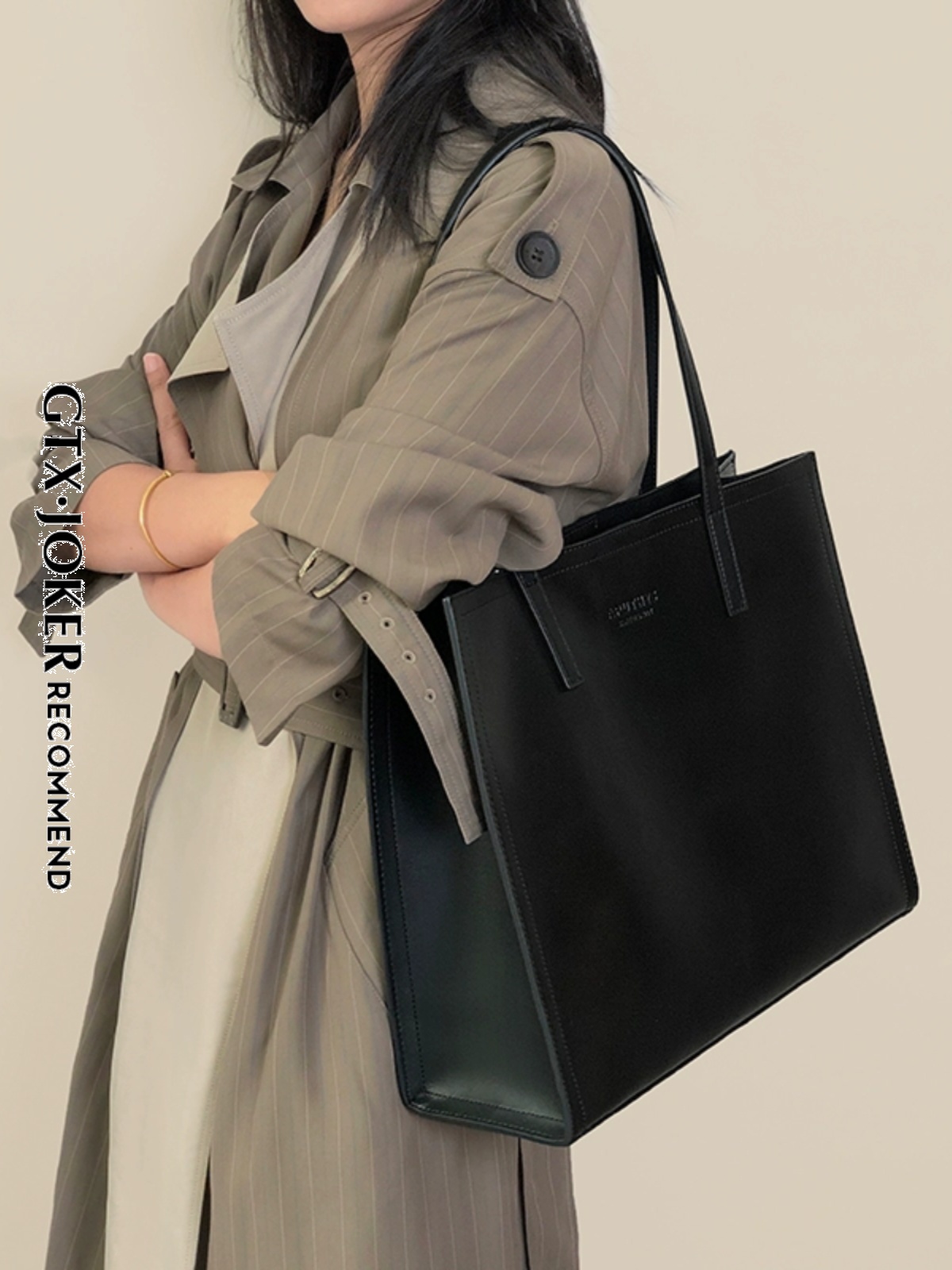 Niche Women's Tote Bag New Large Capacity Briefcase Genuine Leather 14-Inch Laptop Bag Black Cowhide Commuter Bag - Thumbnail 8