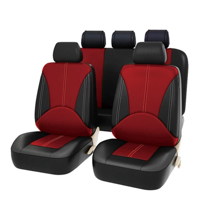 Simple Patchwork Personalized Fabric Leather Universal seat cover - red-five-seater-general