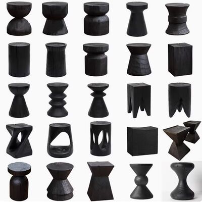 Carbonize solid wood Baidunzi Round stool Side table Log Low stool designer Homestay Tree stump Decoration Retro Stool